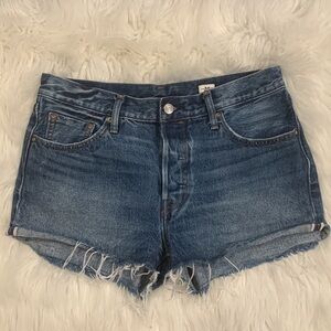 Levi’s 501 selvedge White Oak Cone denim raw hem button fly shorts 29